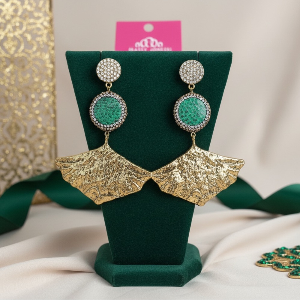 Luxurious Gold and Green Statement Earrings
